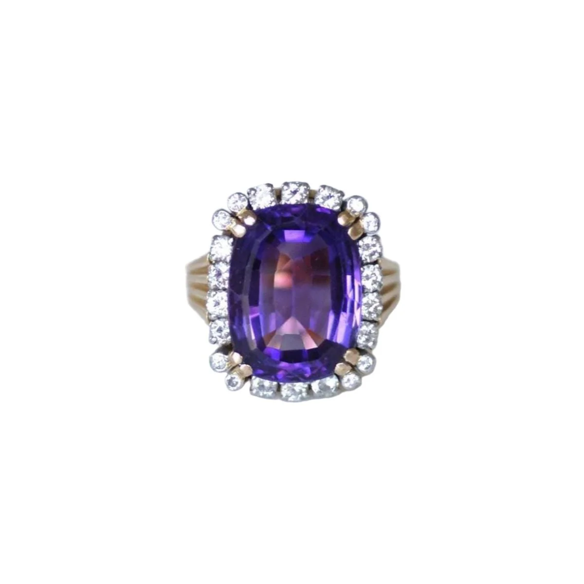 Bague Cocktail en or rose, platine, améthyste, et diamants