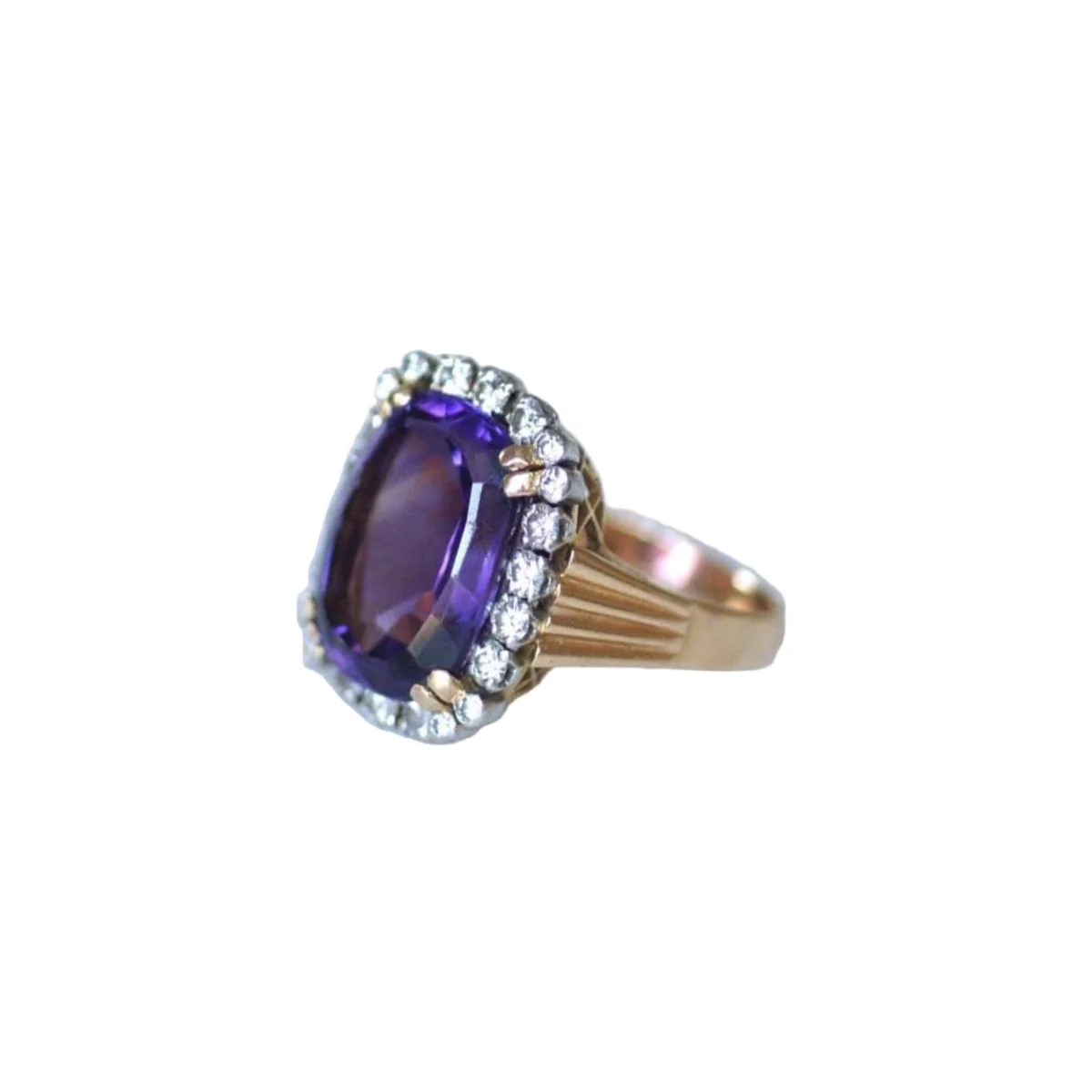 Bague Cocktail en or rose, platine, améthyste, et diamants - Image 3
