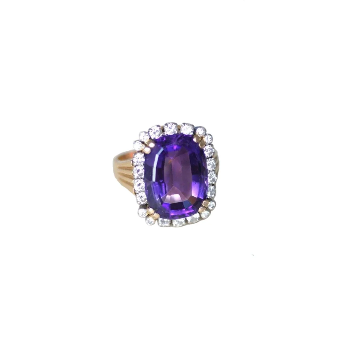 Bague Cocktail en or rose, platine, améthyste, et diamants - Image 6