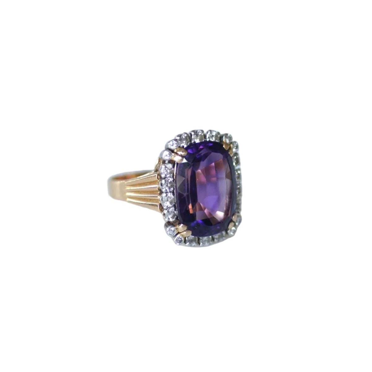 Bague Cocktail en or rose, platine, améthyste, et diamants - Image 7