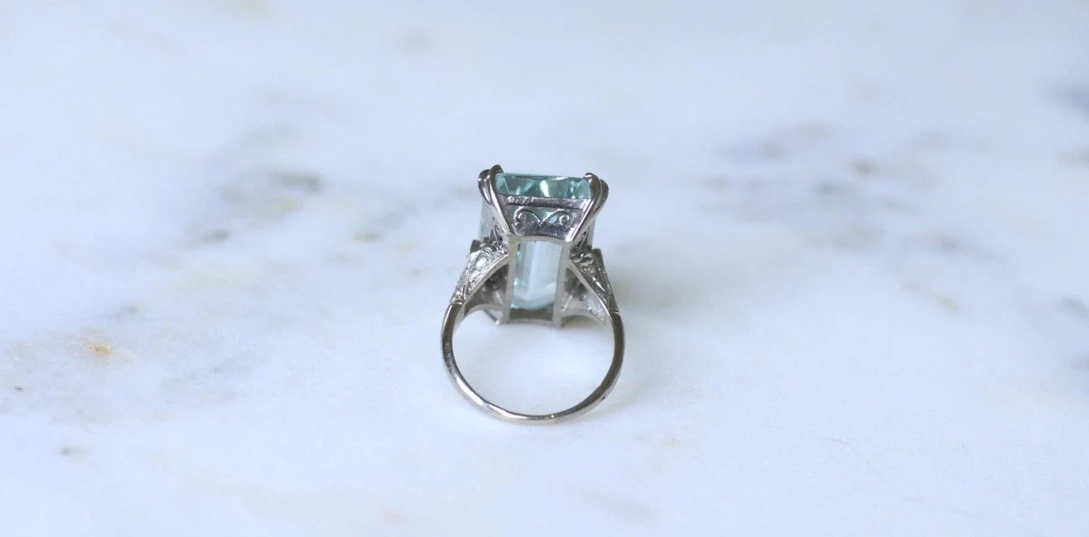 Bague Cocktail Art Déco Aigue Marine & Diamants - Image 10