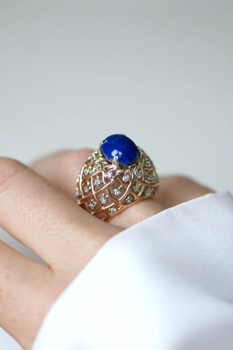 Bague Cocktail Lapis Lazuli et Diamants Or Jaune