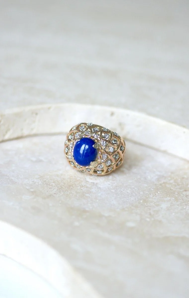 Bague Cocktail Lapis Lazuli et Diamants Or Jaune - Image 6