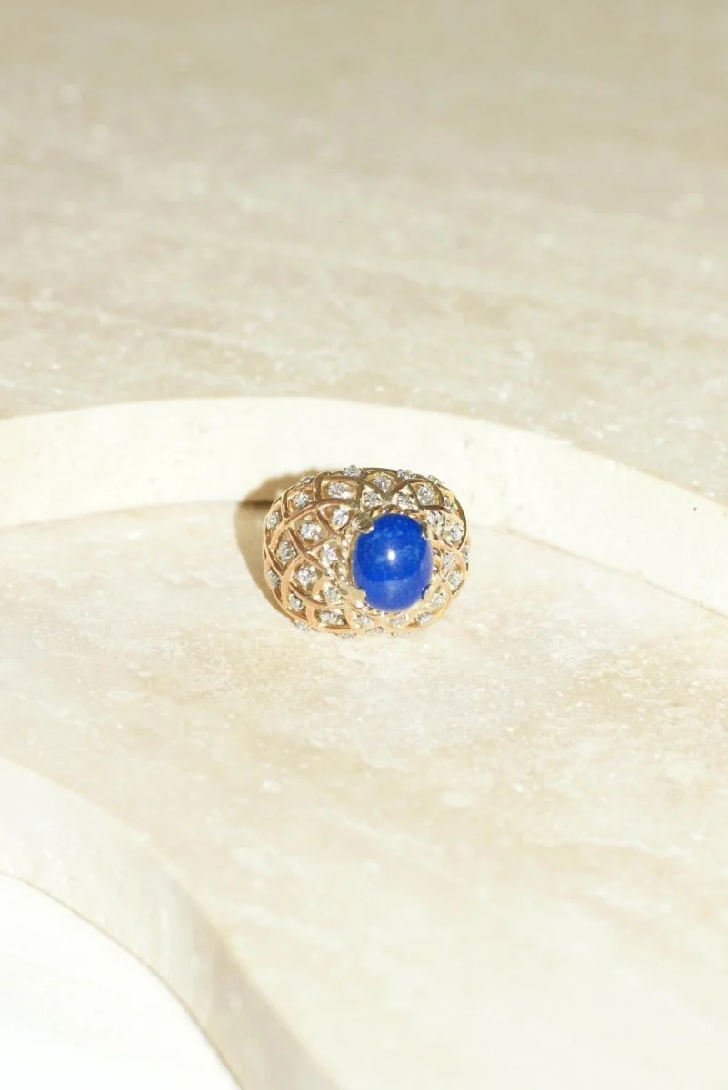 Bague Cocktail Lapis Lazuli et Diamants Or Jaune - Image 8