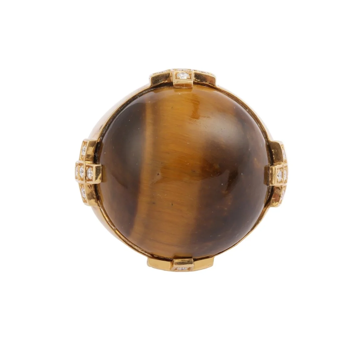 Bague Cocktail C.ESCHER en or jaune, oeil de tigre et diamants