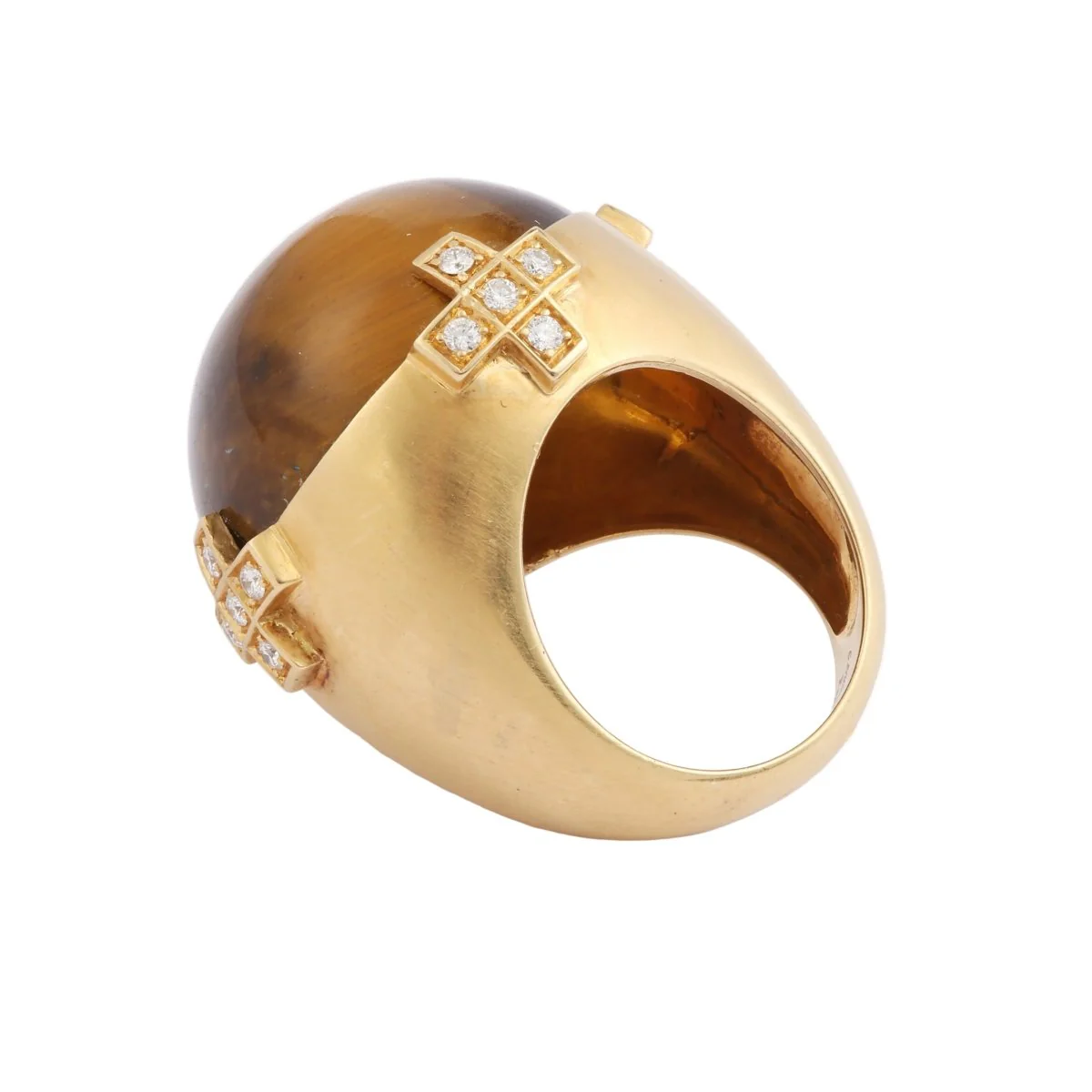 Bague Cocktail C.ESCHER en or jaune, oeil de tigre et diamants - Image 3