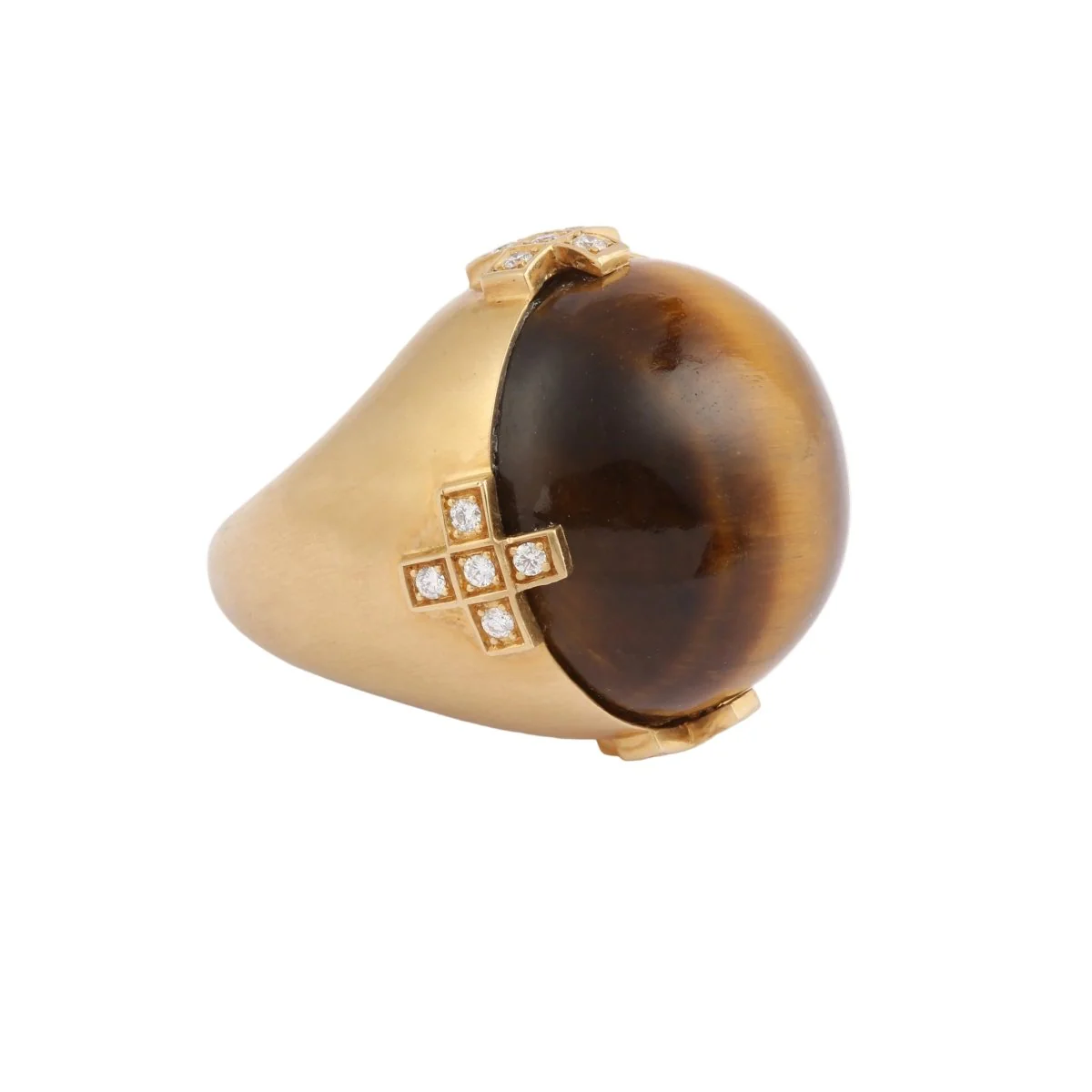 Bague Cocktail C.ESCHER en or jaune, oeil de tigre et diamants - Image 4