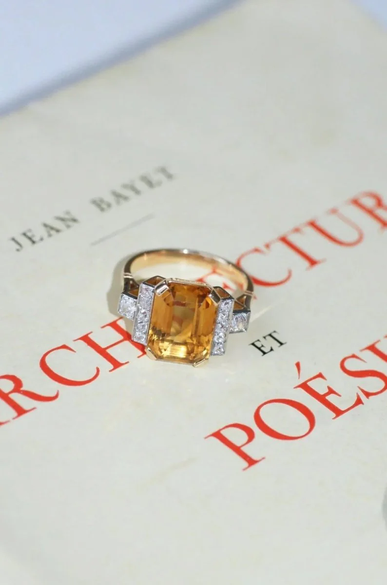Bague cocktail citrine et diamants
