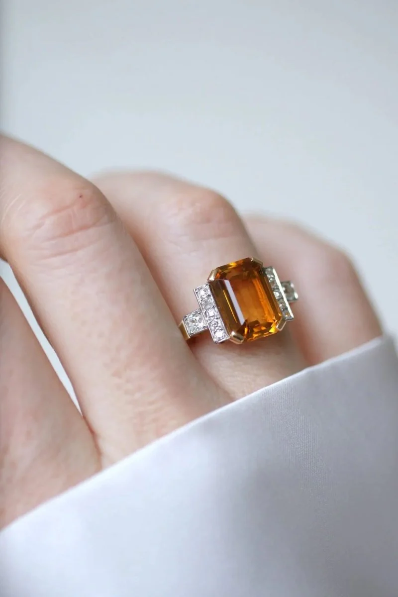 Bague cocktail citrine et diamants - Image 2