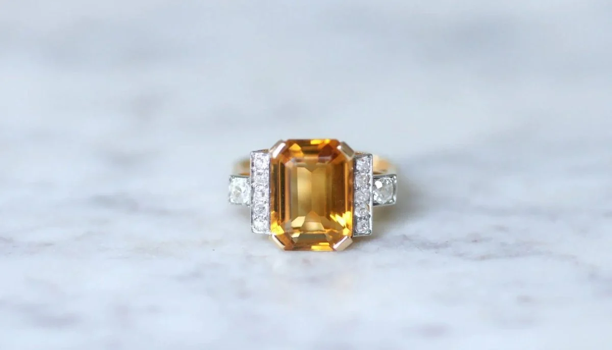 Bague cocktail citrine et diamants - Image 3