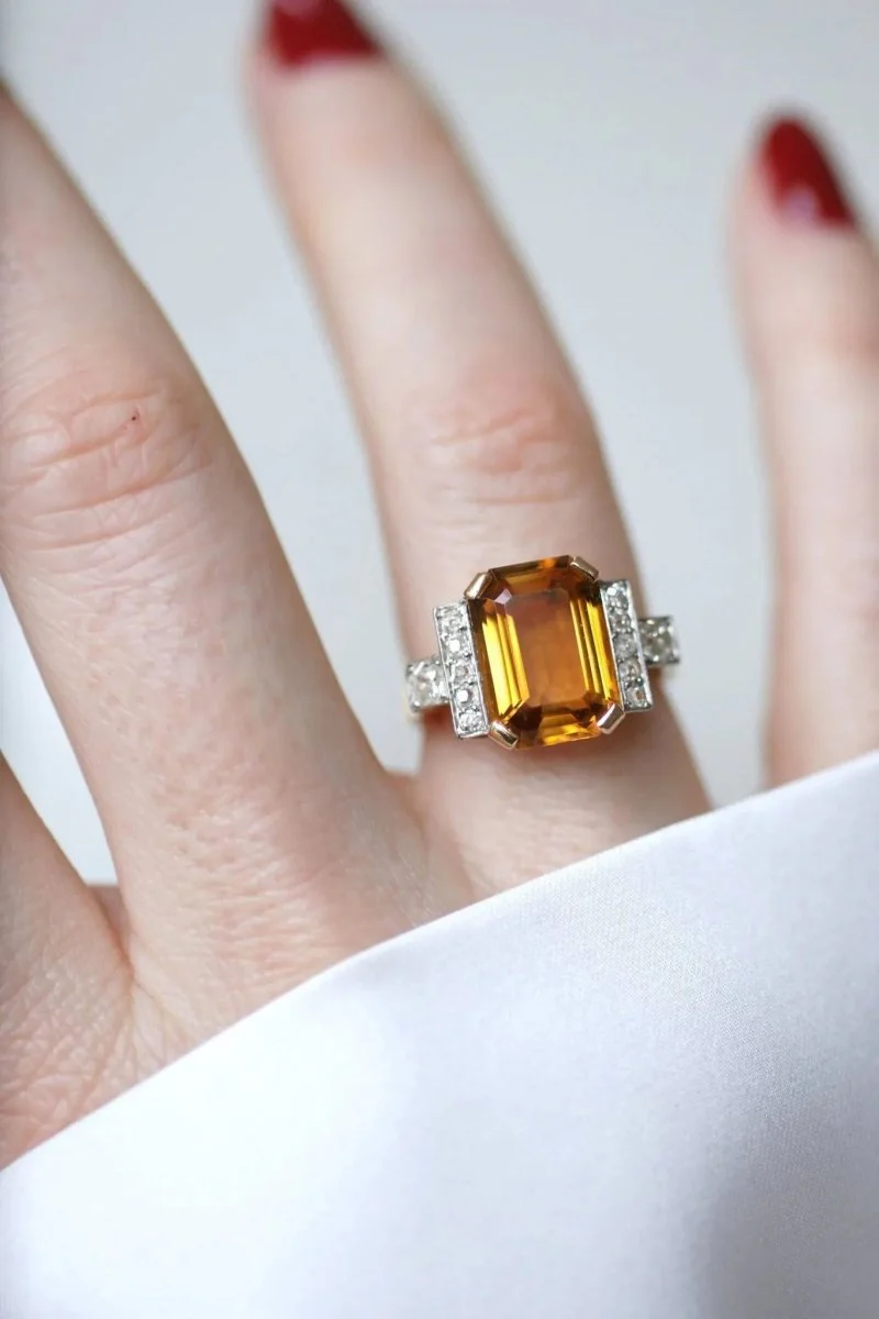 Bague cocktail citrine et diamants - Image 4
