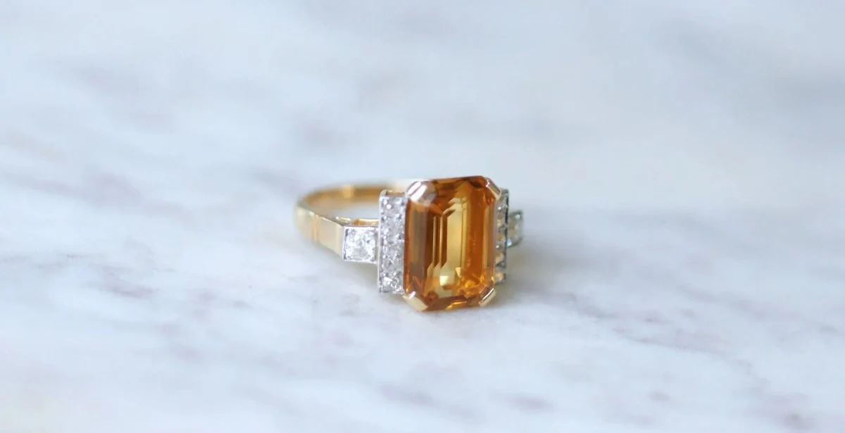 Bague cocktail citrine et diamants - Image 5