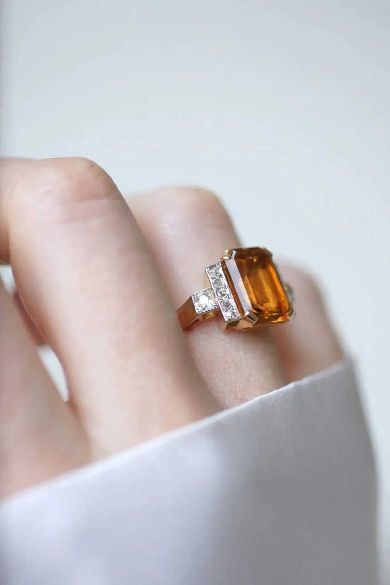 Bague cocktail citrine et diamants - Image 8