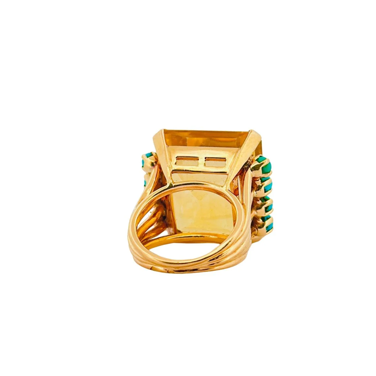 Bague Cocktail en or jaune, citrine et turquoises - Image 4