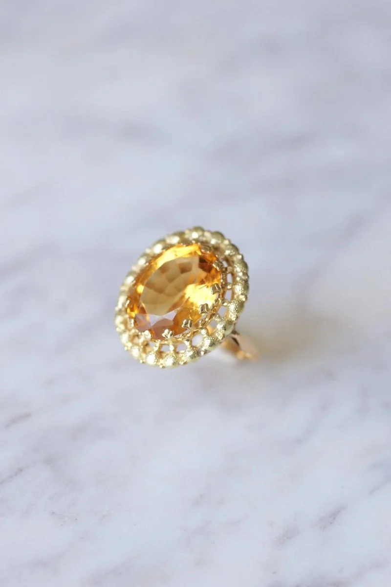 Bague de cocktail ancienne citrine sur or jaune et vert 18Kt - Image 5