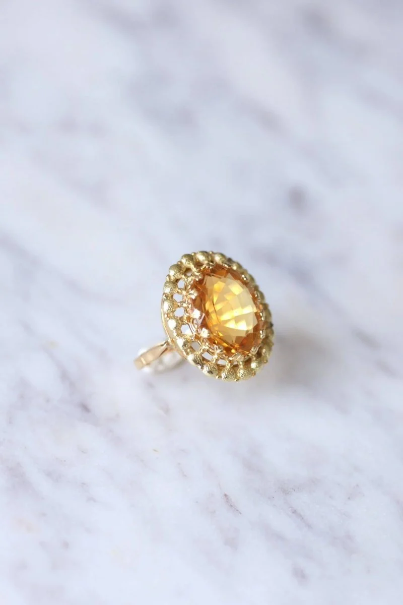 Bague de cocktail ancienne citrine sur or jaune et vert 18Kt - Image 6