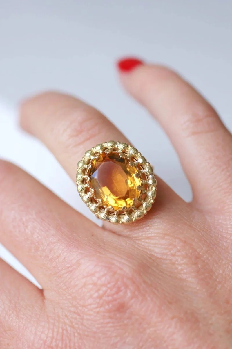 Bague de cocktail ancienne citrine sur or jaune et vert 18Kt - Image 8