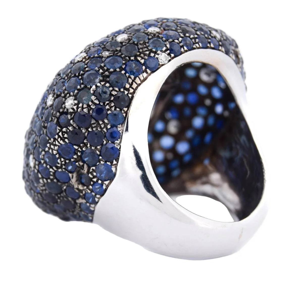 Bague Cocktail en or blanc, aigue-marine, saphirs et diamants - Image 4