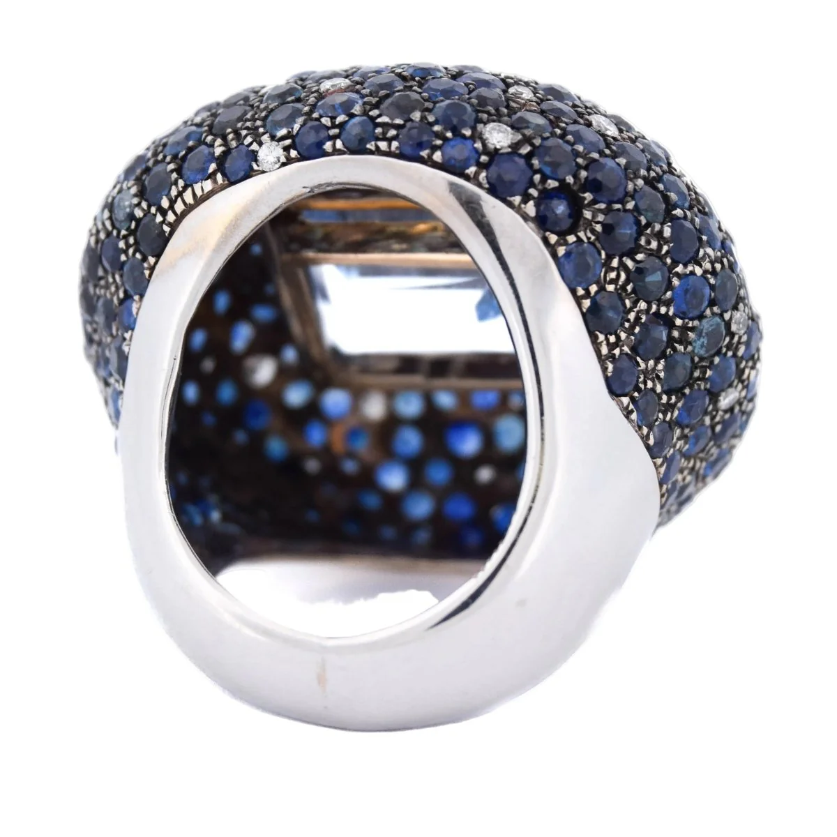 Bague Cocktail en or blanc, aigue-marine, saphirs et diamants - Image 5