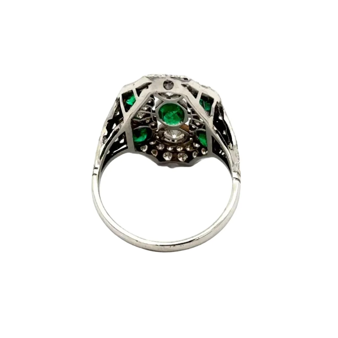Bague Cocktail en or blanc, émeraudes et diamants - Image 4