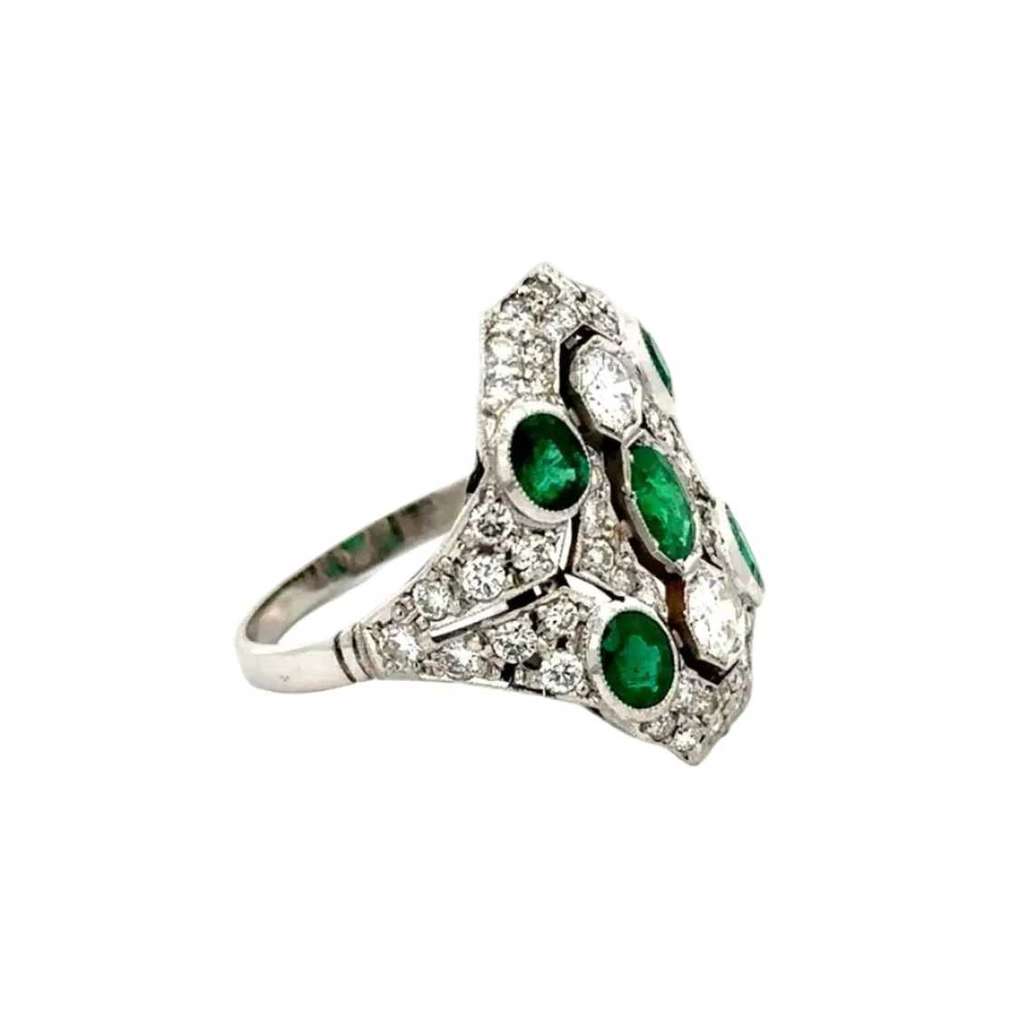 Bague Cocktail en or blanc, émeraudes et diamants - Image 5