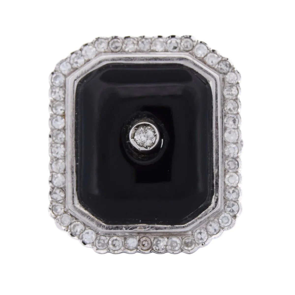 Bague Cocktail en or blanc, onyx et diamants