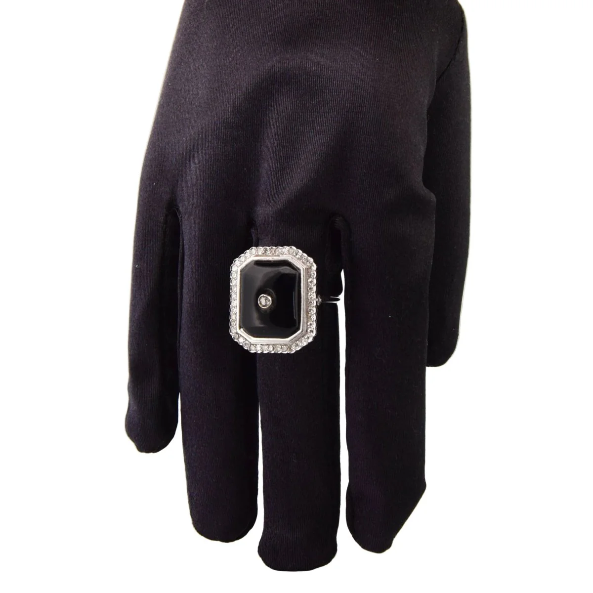 Bague Cocktail en or blanc, onyx et diamants - Image 2