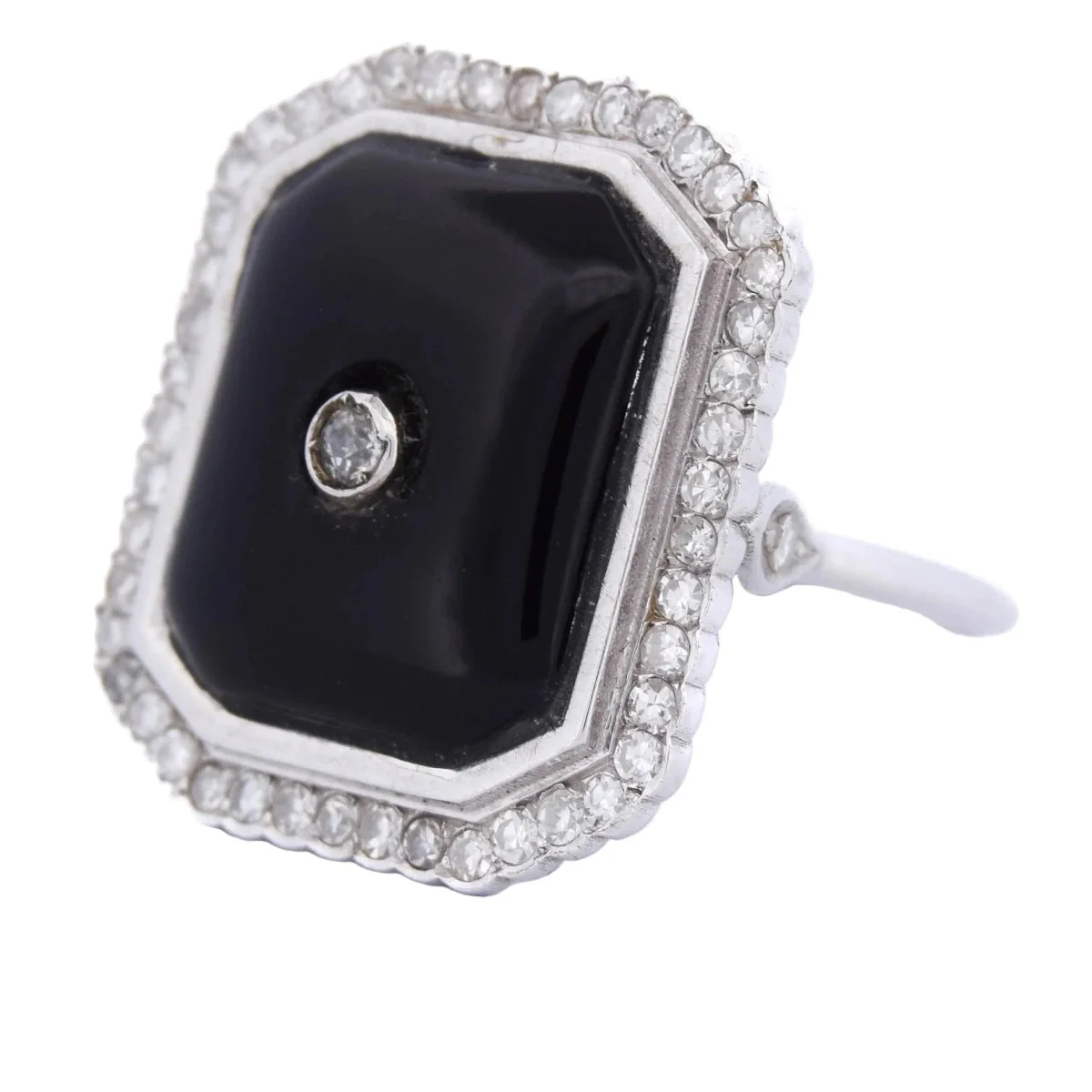 Bague Cocktail en or blanc, onyx et diamants - Image 3