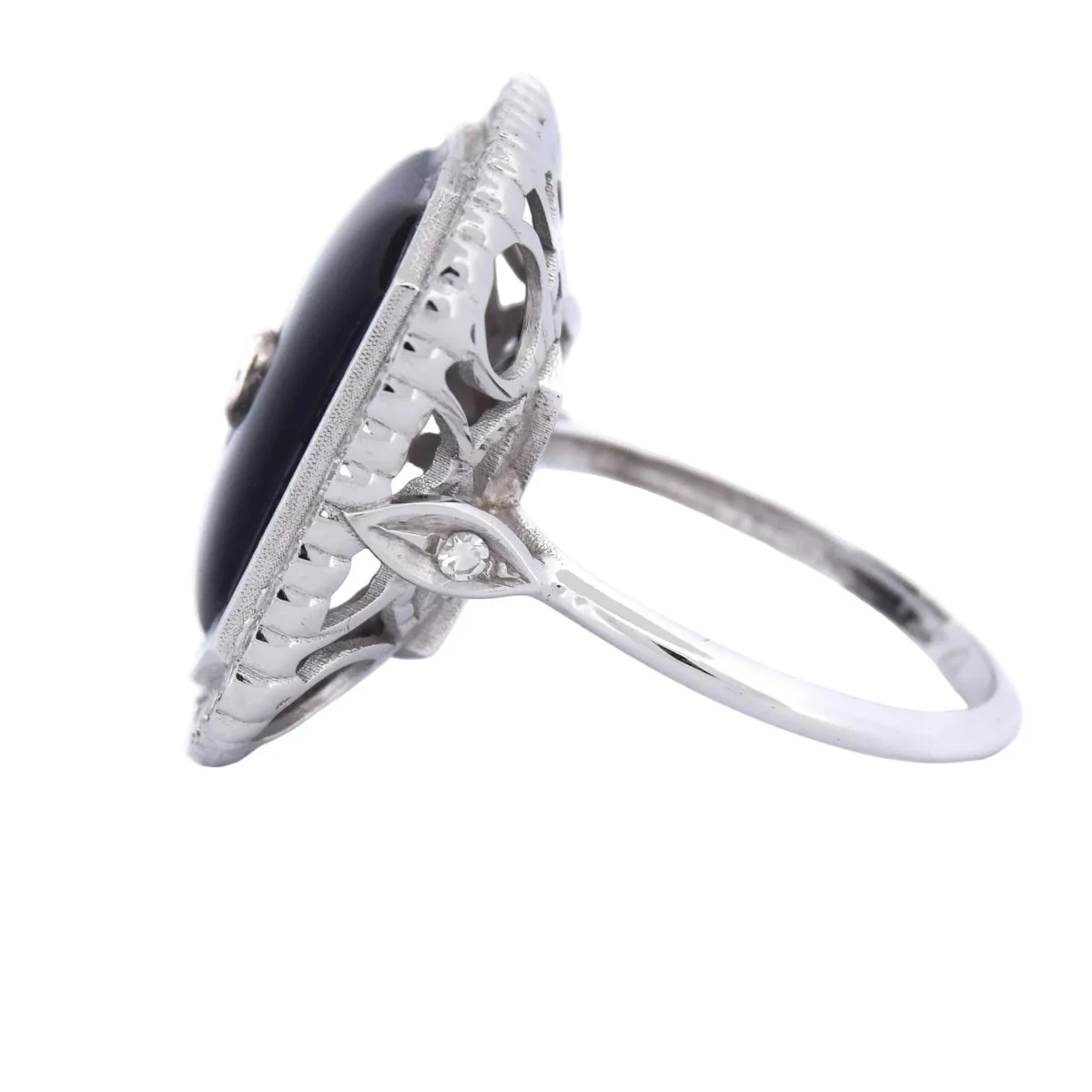 Bague Cocktail en or blanc, onyx et diamants - Image 4