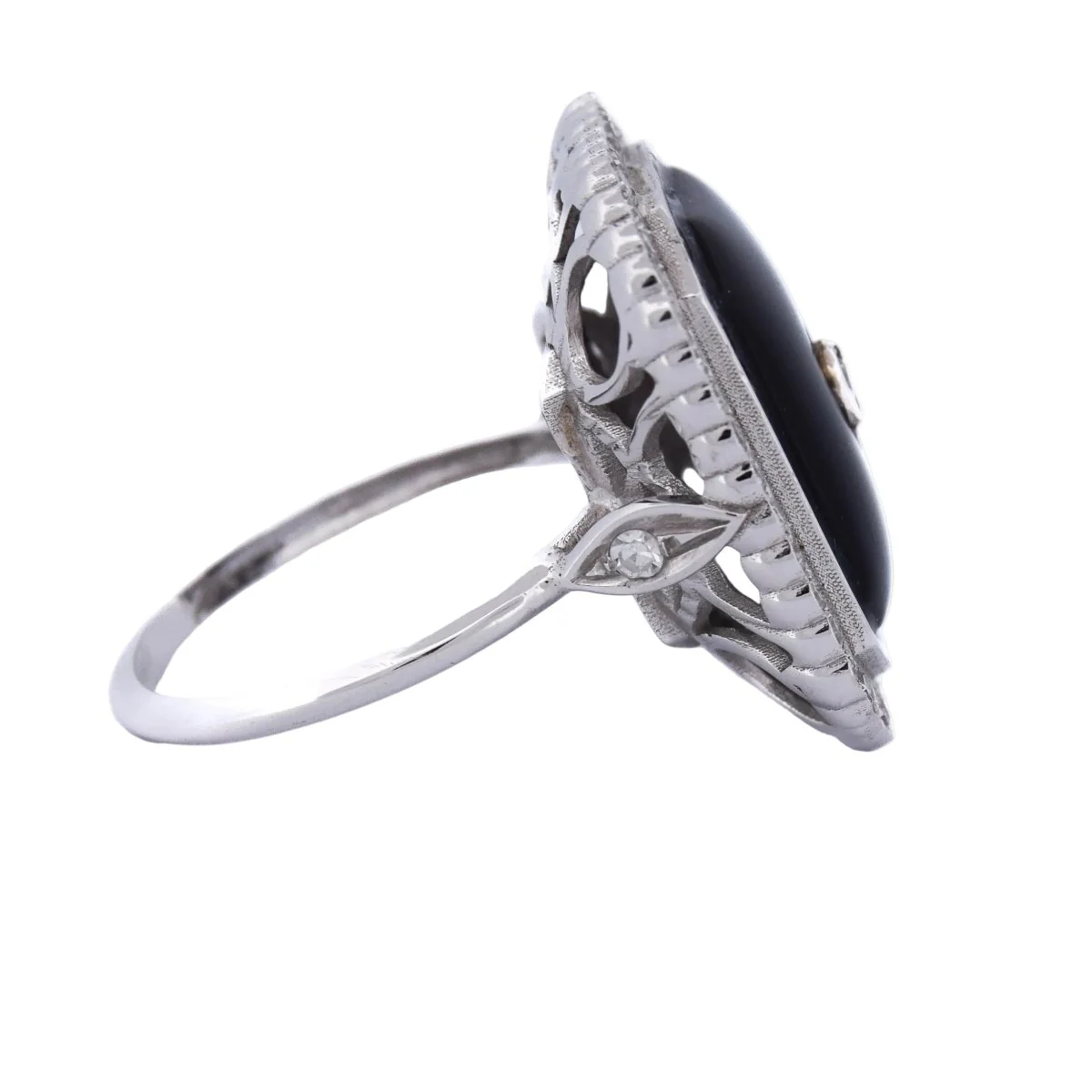 Bague Cocktail en or blanc, onyx et diamants - Image 6