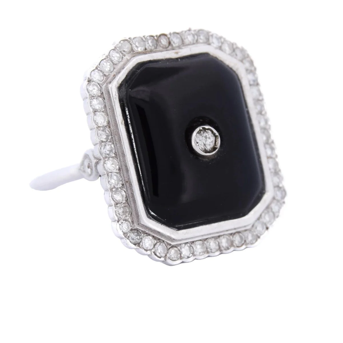 Bague Cocktail en or blanc, onyx et diamants - Image 7