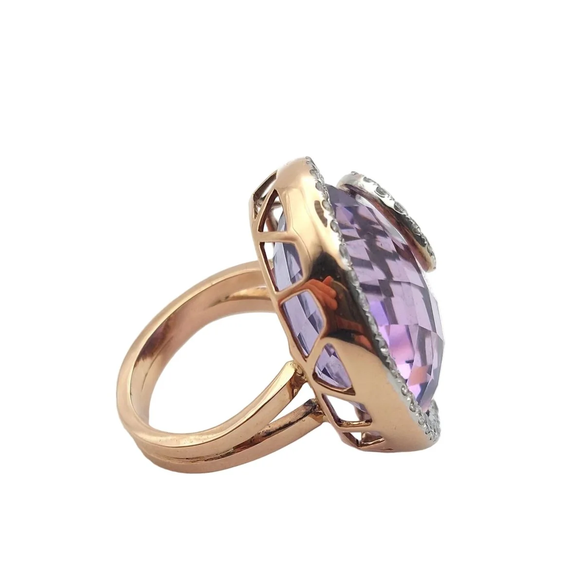 Bague Cocktail en or blanc, or rose, améthyste et diamants - Image 6
