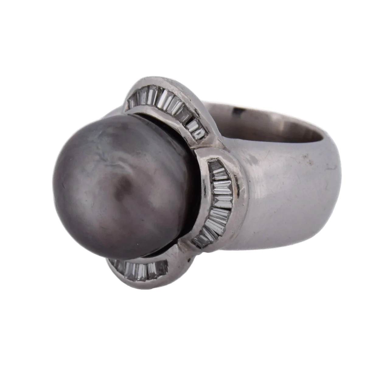 Bague Cocktail en or blanc, perle et diamants - Image 3