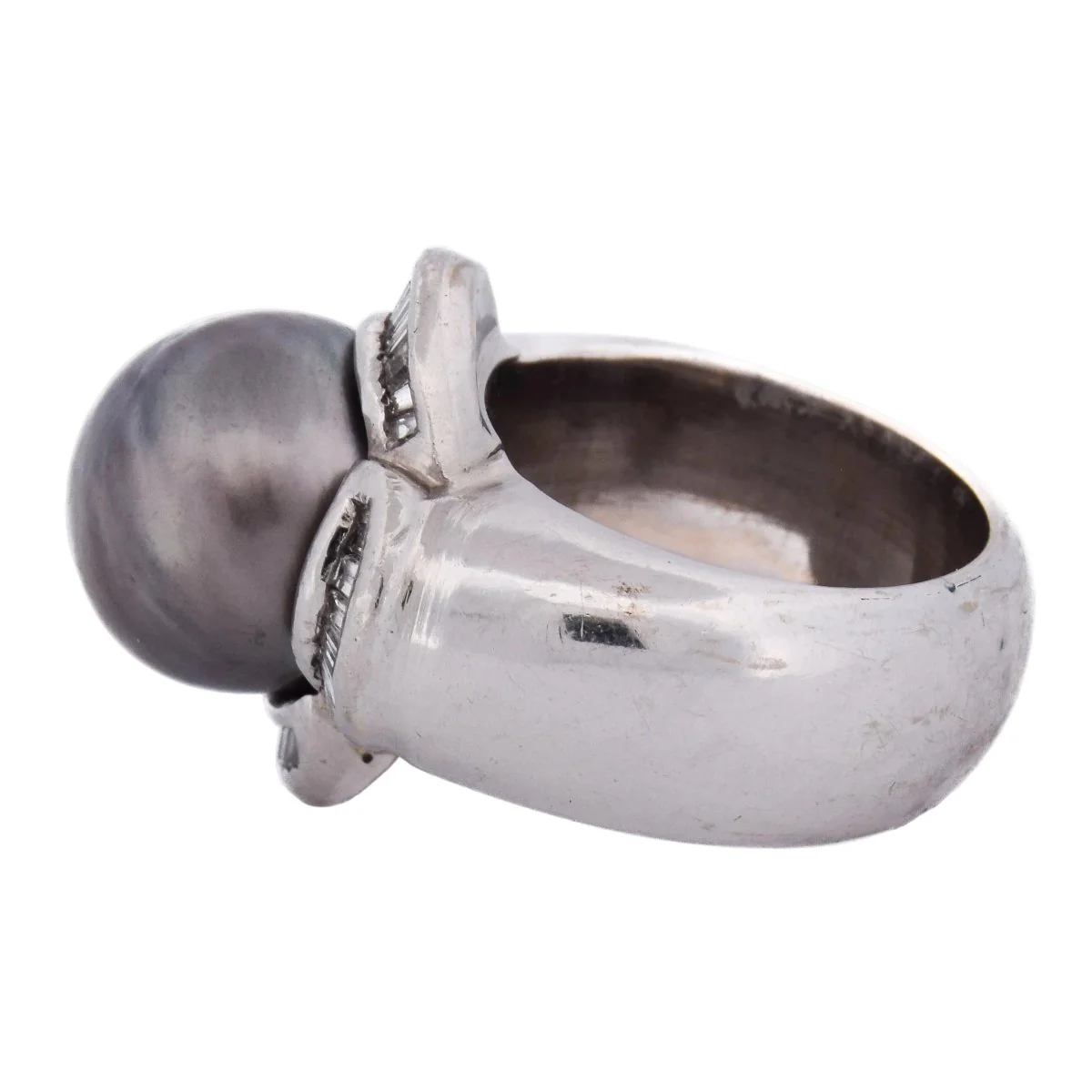 Bague Cocktail en or blanc, perle et diamants - Image 4