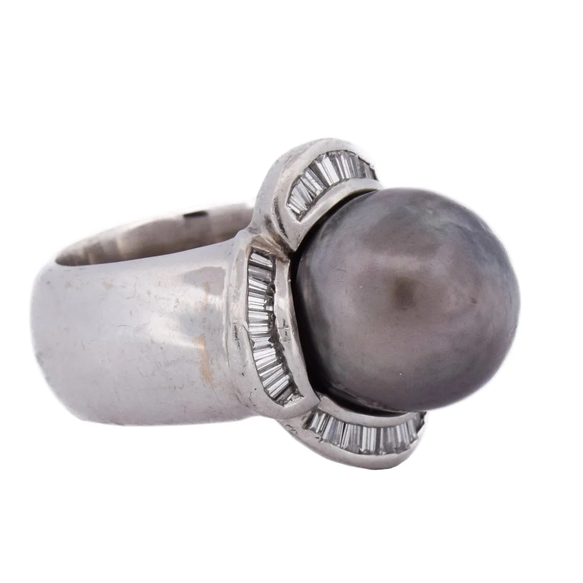 Bague Cocktail en or blanc, perle et diamants - Image 7
