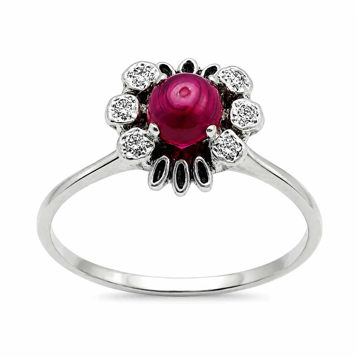 Bague Cocktail en or blanc, rubis et diamants - Image 3