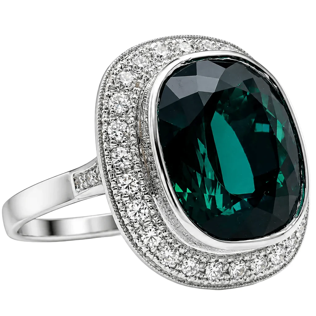 Bague Cocktail en or blanc, tourmaline et diamants - Image 4
