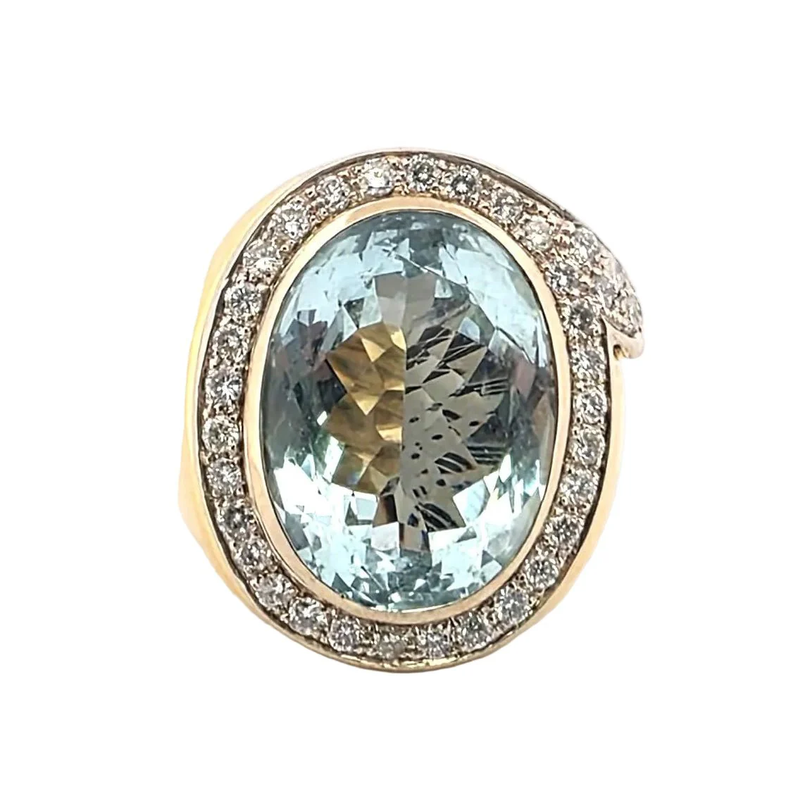 Bague Cocktail en or jaune, aigue-marine et diamants