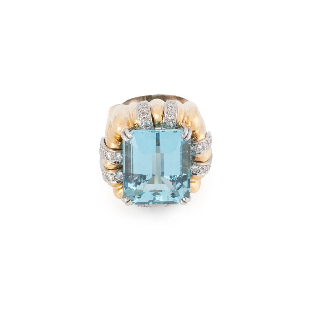 Bague Cocktail en or jaune, aigue-marine et diamants - Image 5