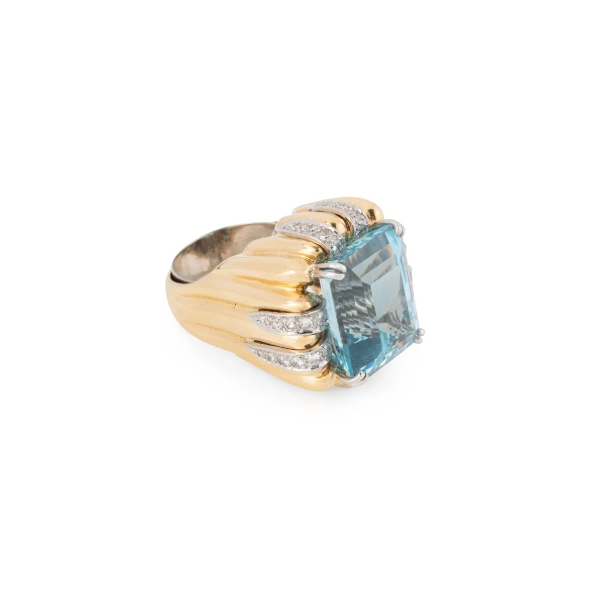 Bague Cocktail en or jaune, aigue-marine et diamants - Image 7