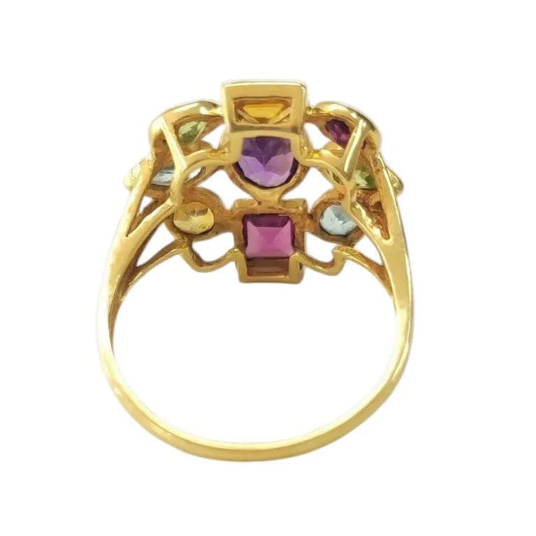 Bague Cocktail en or jaune, améthyste, péridots, aigues-marines, citrines et rhodolites - Image 4