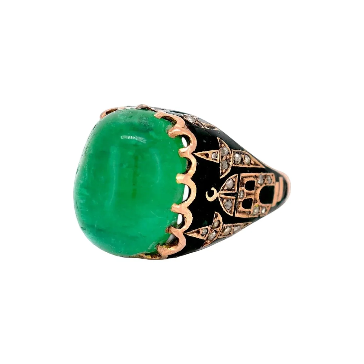 Bague Cocktail en or jaune, émail, émeraude et diamants - Image 3