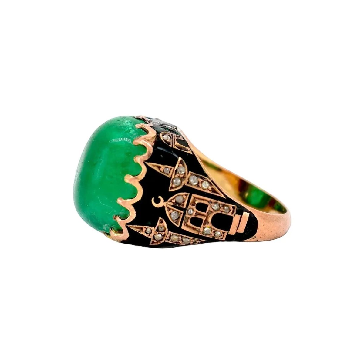 Bague Cocktail en or jaune, émail, émeraude et diamants - Image 4