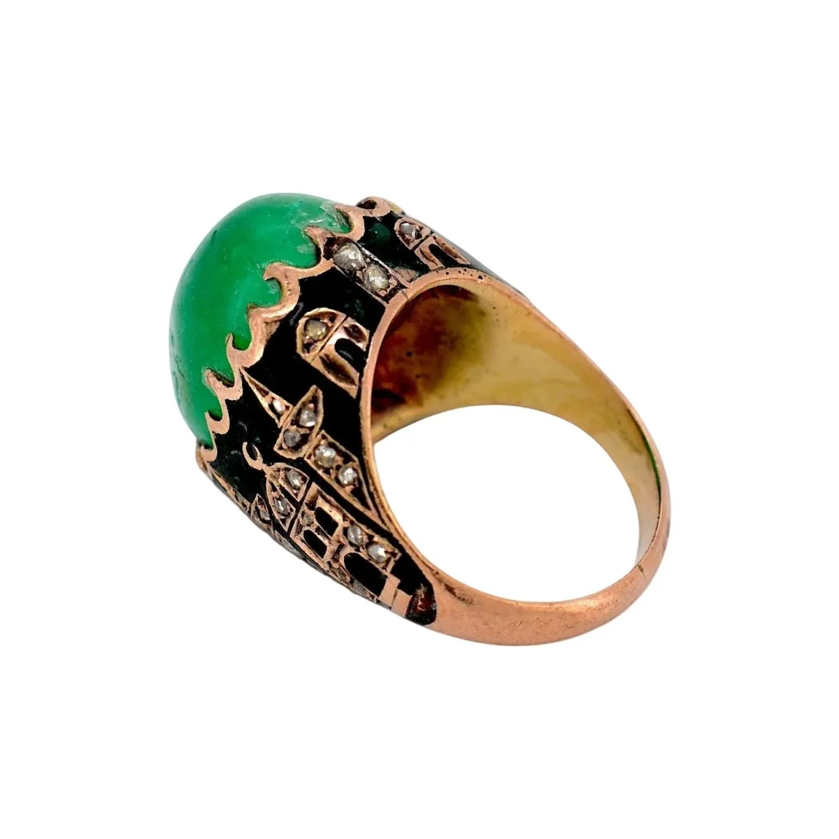 Bague Cocktail en or jaune, émail, émeraude et diamants - Image 5