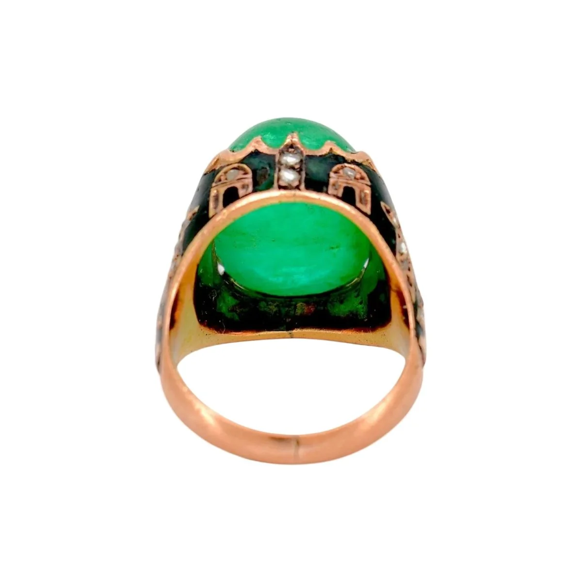 Bague Cocktail en or jaune, émail, émeraude et diamants - Image 6