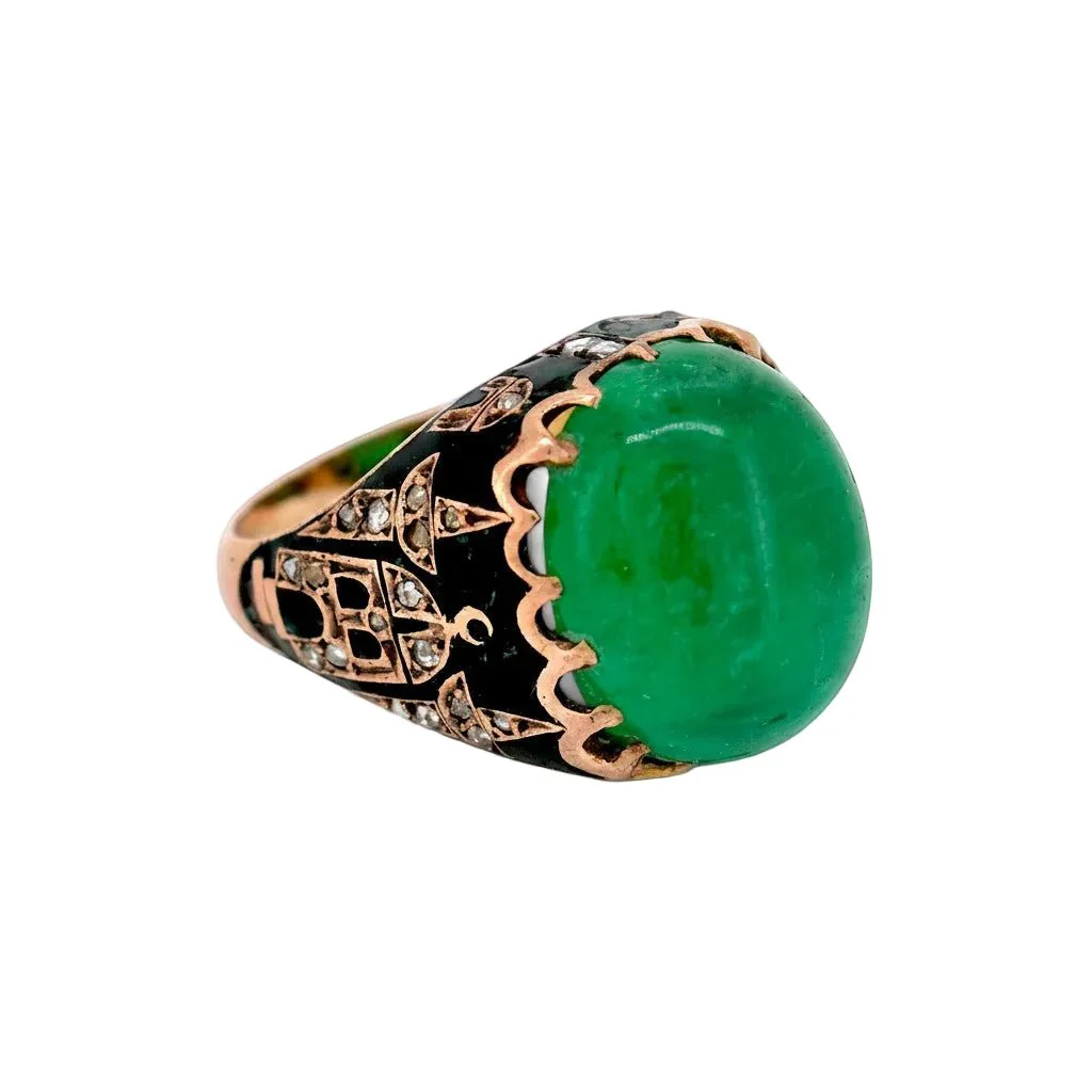 Bague Cocktail en or jaune, émail, émeraude et diamants - Image 7