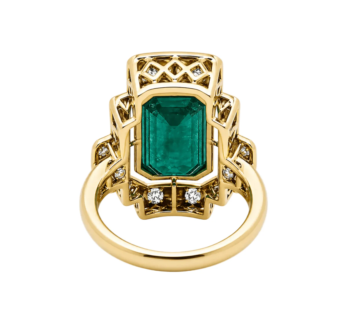 Bague Cocktail en or jaune, émeraude et diamants - Image 4
