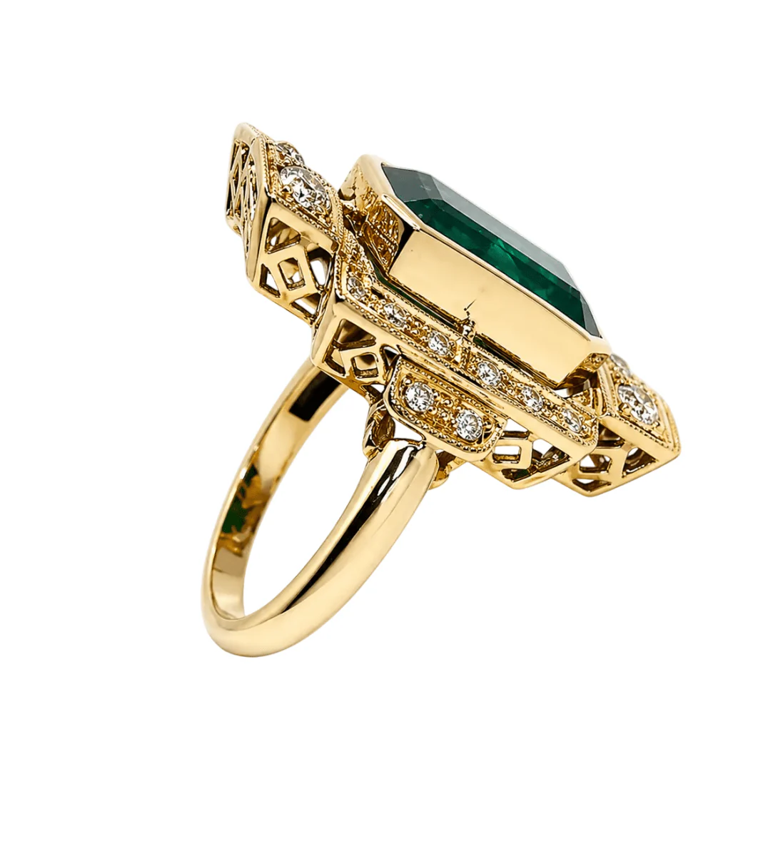 Bague Cocktail en or jaune, émeraude et diamants - Image 5