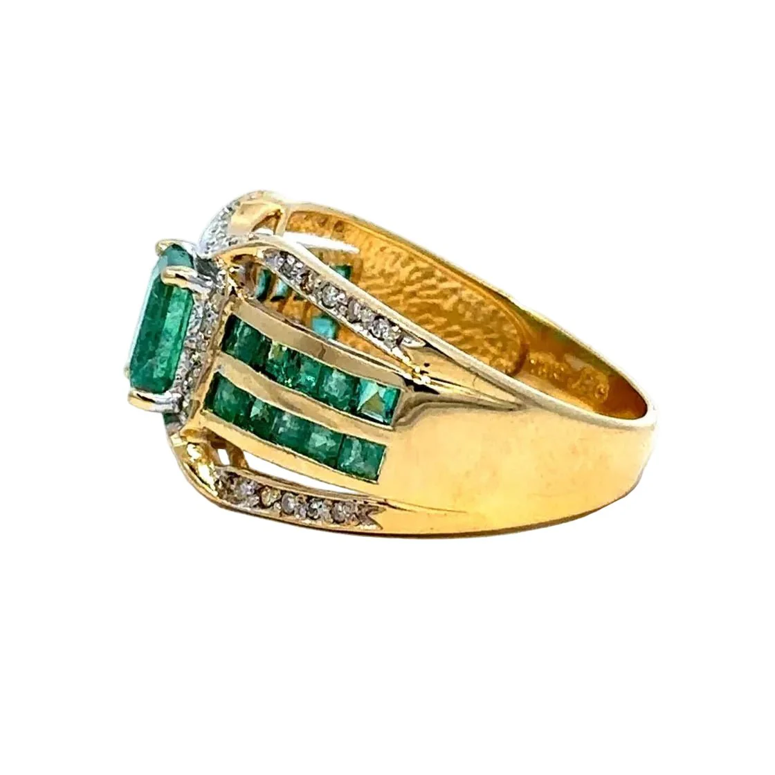 Bague Cocktail en or jaune, émeraudes et diamants - Image 3