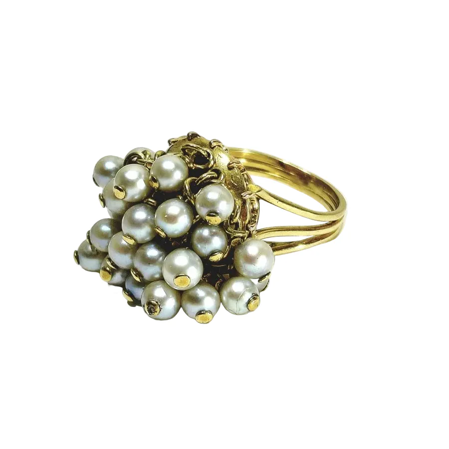Bague Cocktail en or jaune et perles - Image 3